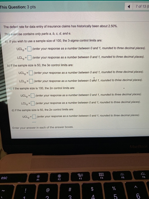 This Question: 3 pts 7 of 13 The defect rate for