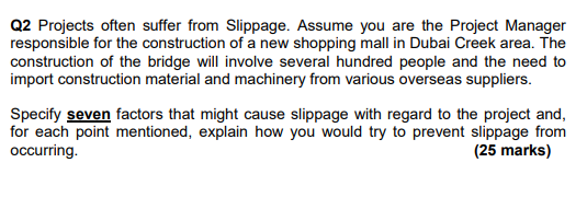 Please help solve Q2 Projects often suffer from