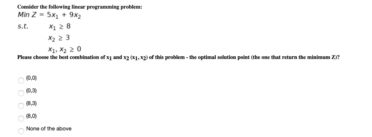 Consider the following linear programming