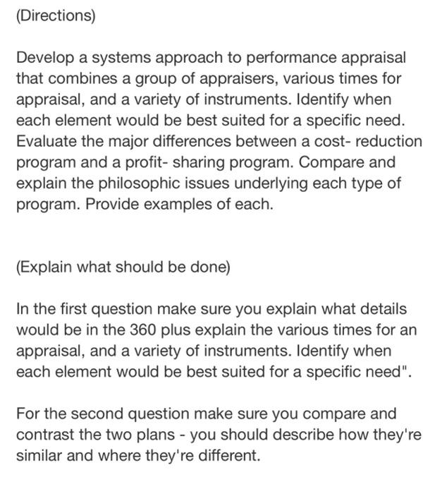 (Directions) Develop a systems approach to