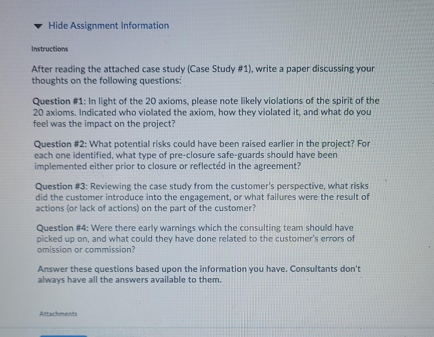 Hide Assignment Information Instructions After