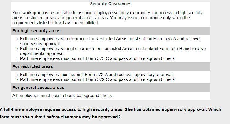 Security Clearances Your work group is