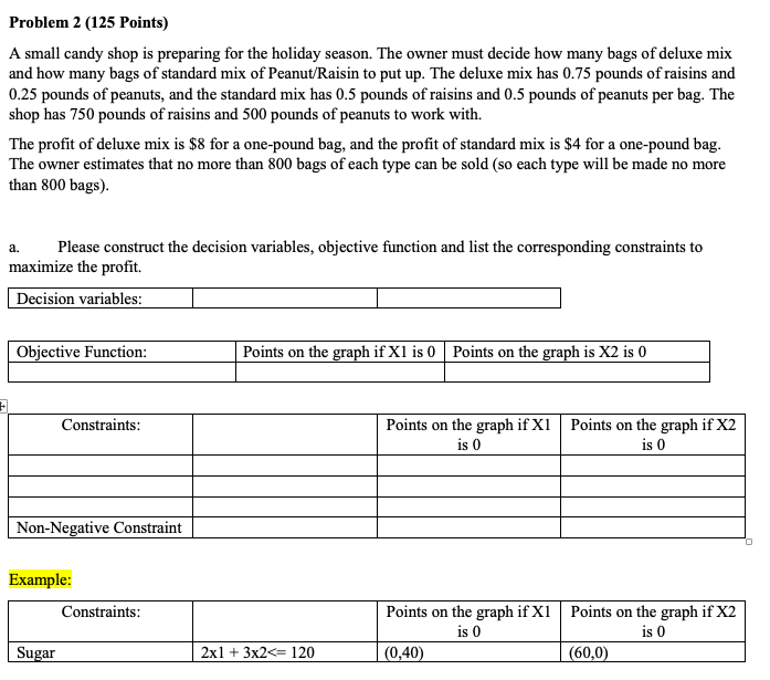Problem 2 (125 Points) A small candy shop is
