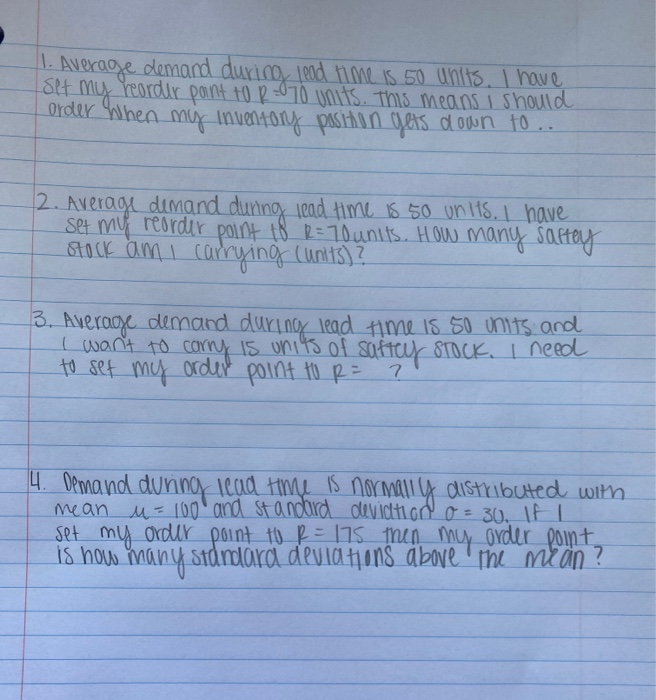 complete all and show work Average demand