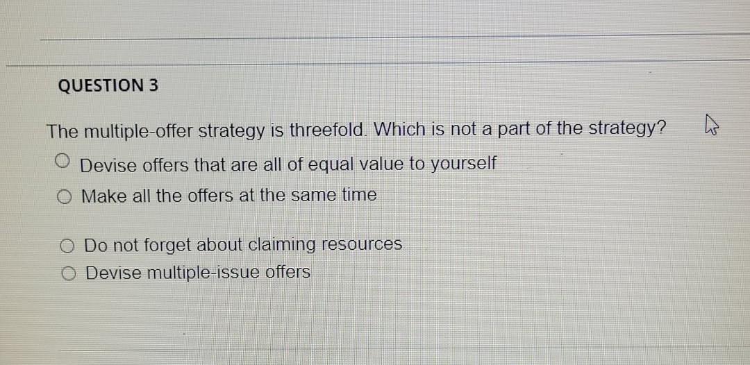 QUESTION 3 The multiple-offer strategy is