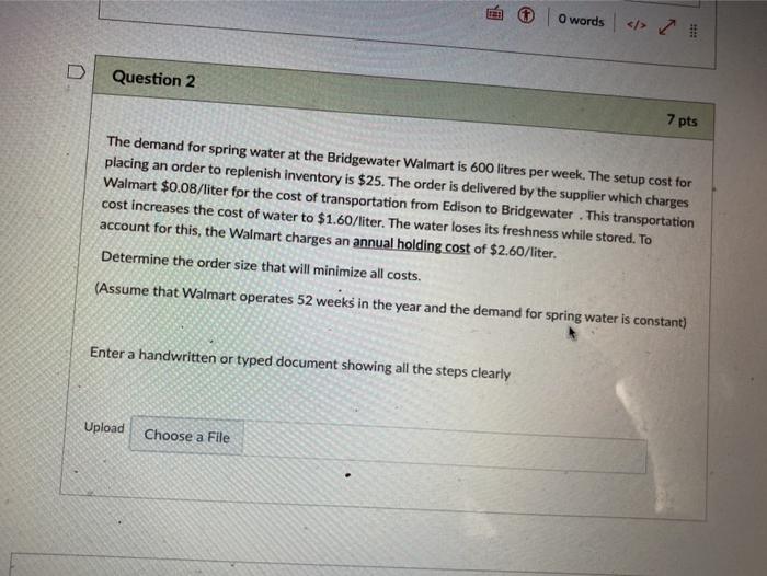 t O words Question 2 7 pts The demand for spring