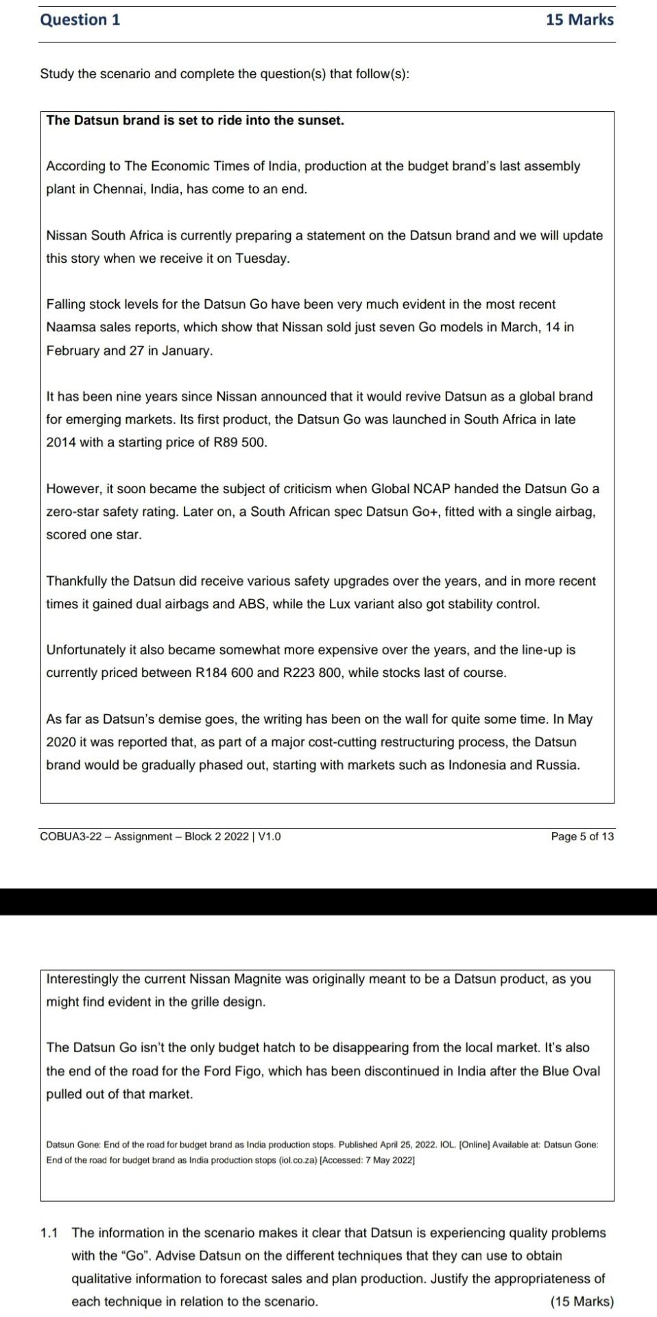 Question 1 15 Marks Study the scenario and