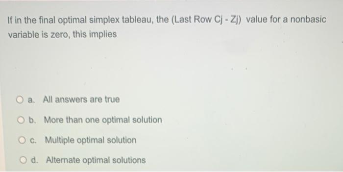 If in the final optimal simplex tableau, the