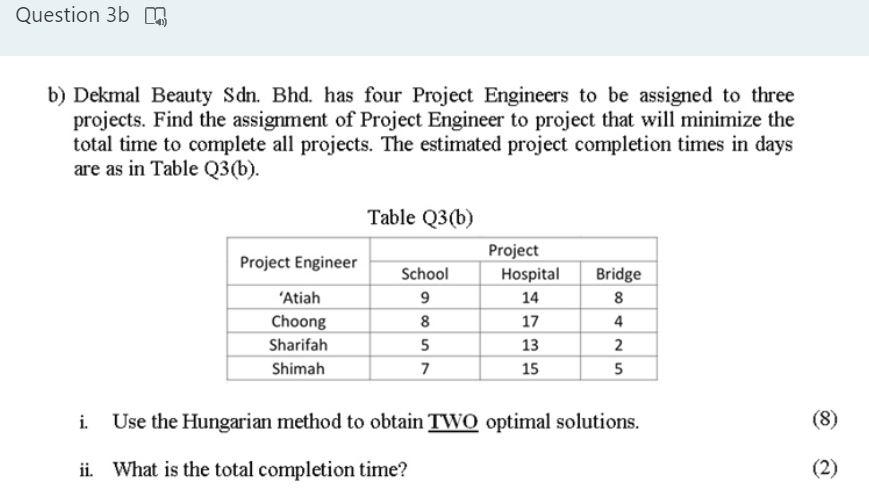 PROJECT & OPERATIONS MANAGEMENT QUESTION Question
