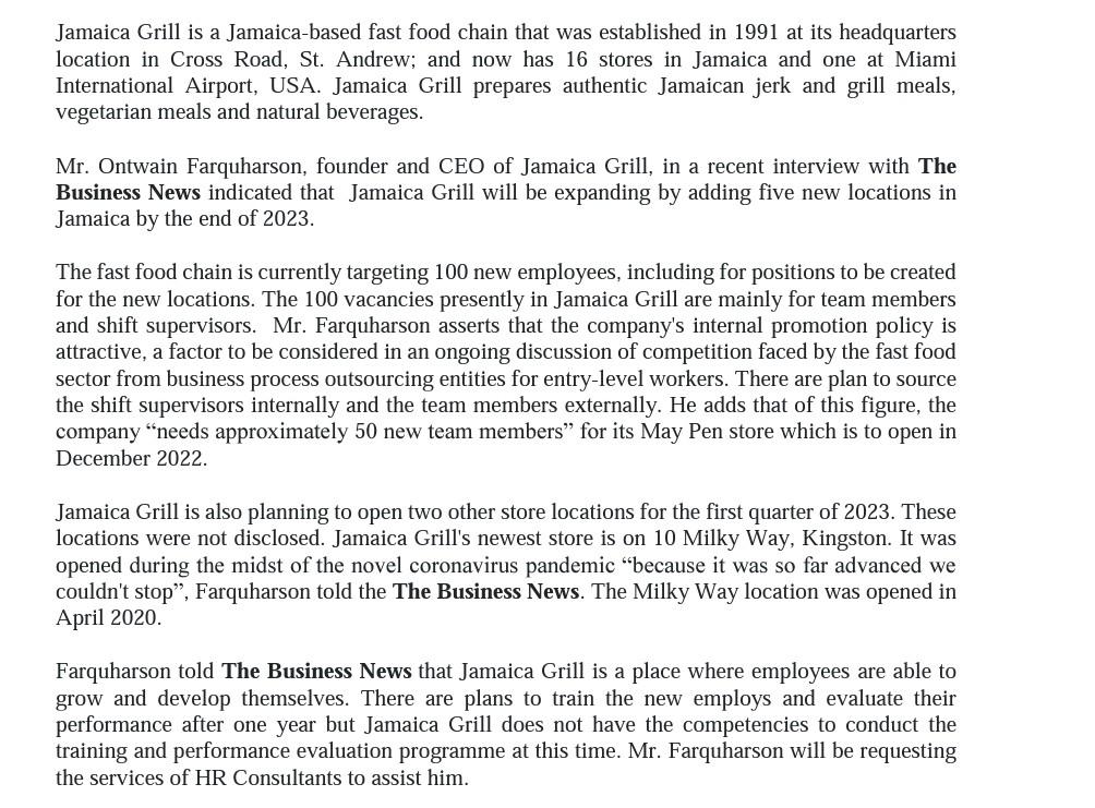 Jamaica Grill is a Jamaica-based fast food chain