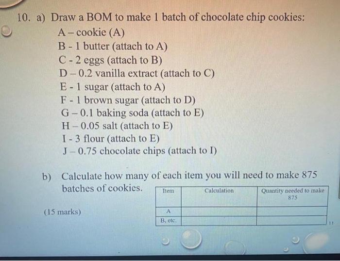 10. a) Draw a BOM to make 1 batch of chocolate
