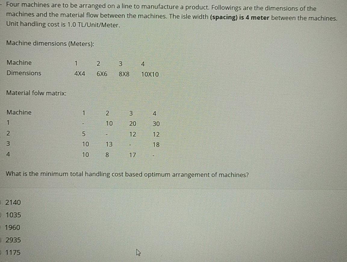 Four machines are to be arranged on a line to