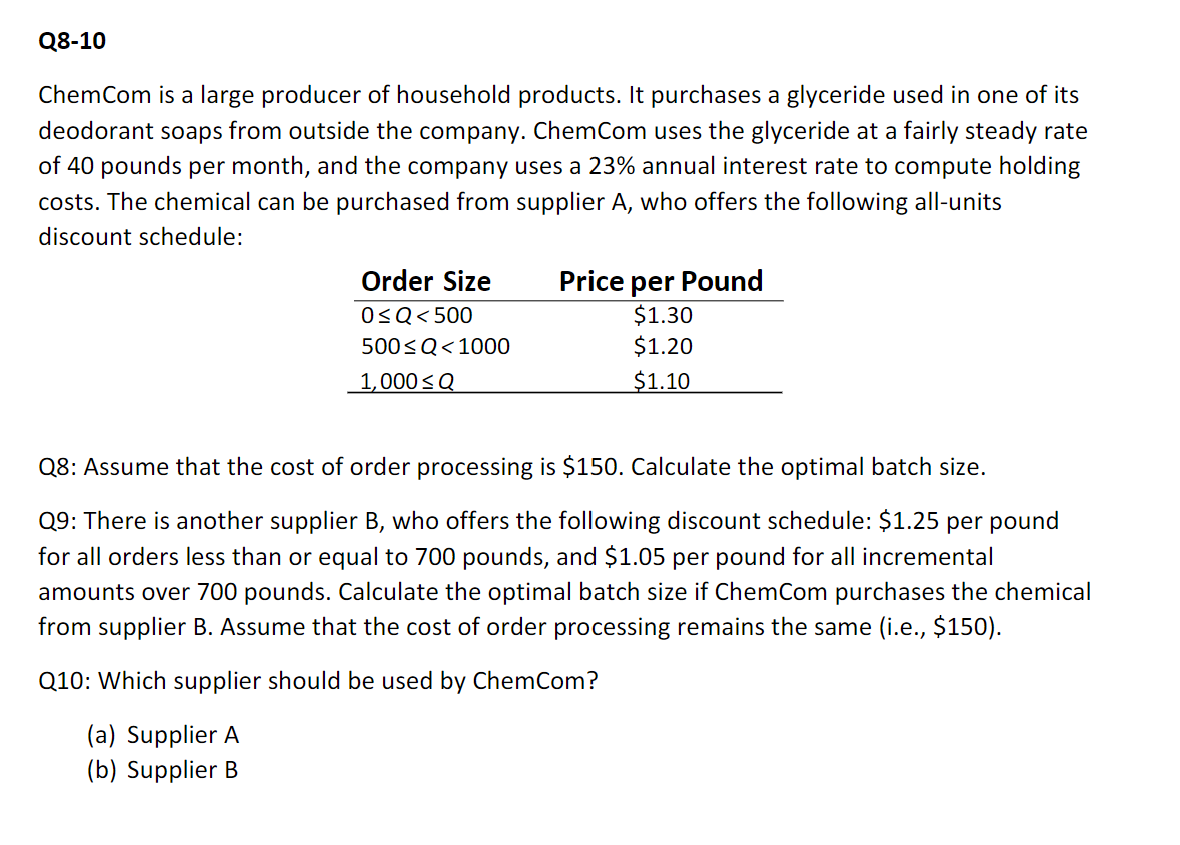 ChemCom is a large producer of household