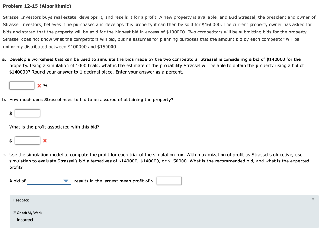 Problem 12-15 (Algorithmic) Strassel Investors