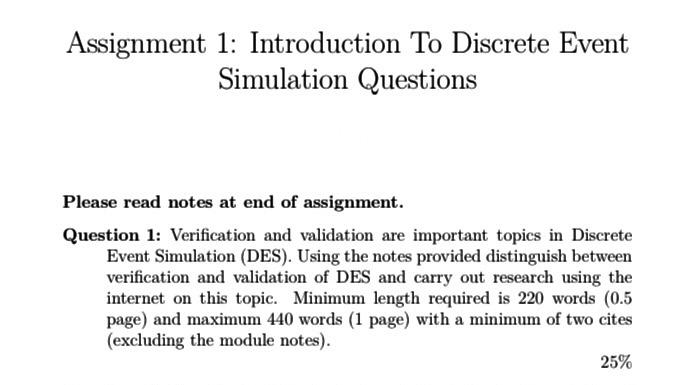 Assignment 1: Introduction To Discrete Event
