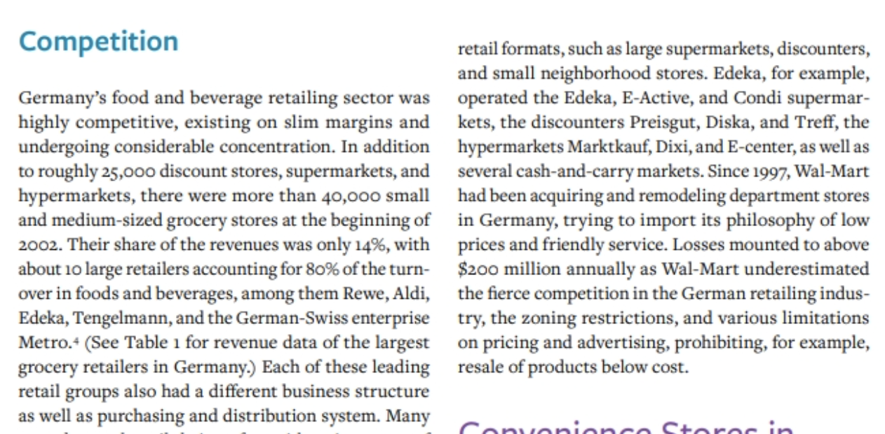 1. After Wal-Mart entered Germany in 1997,