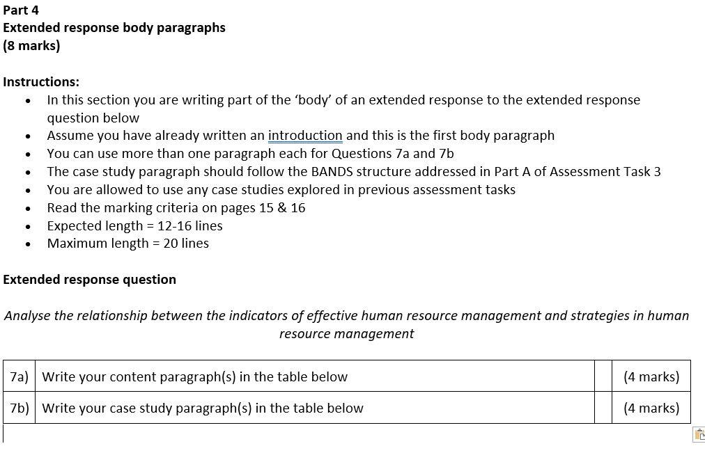 Part 4 Extended response body paragraphs (8