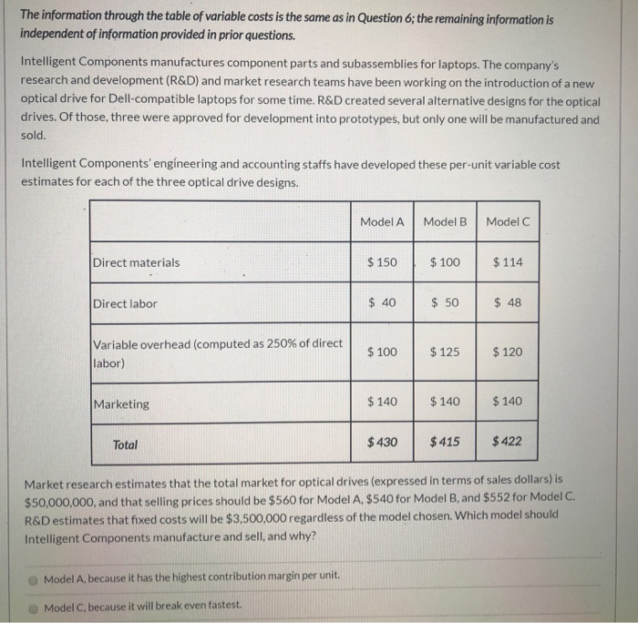 The information through the table of variable