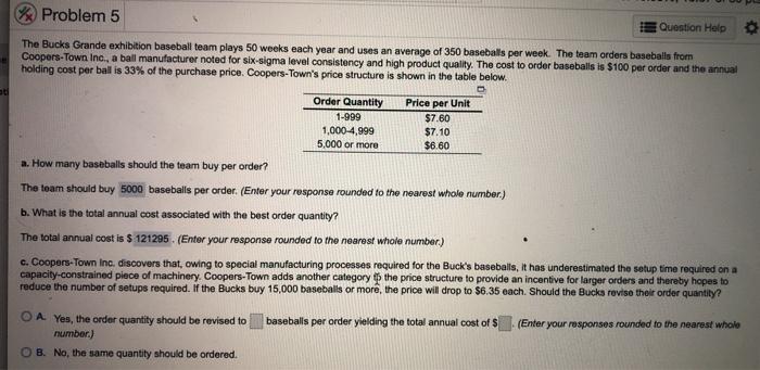 Problem 5 Question Help The Bucks Grande