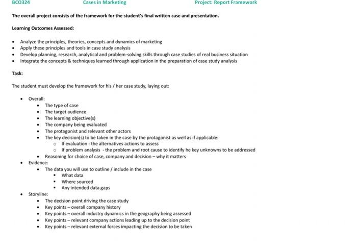 cases in marketing The overall project consists