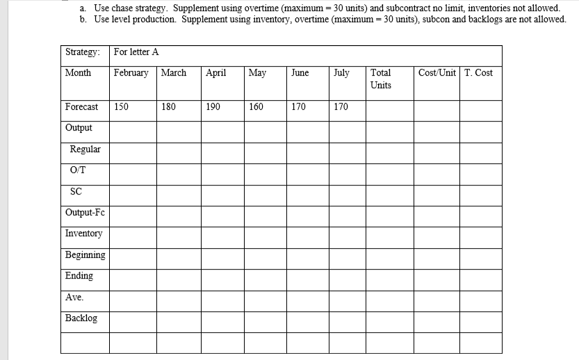 Can you help me answer this aggregate planning