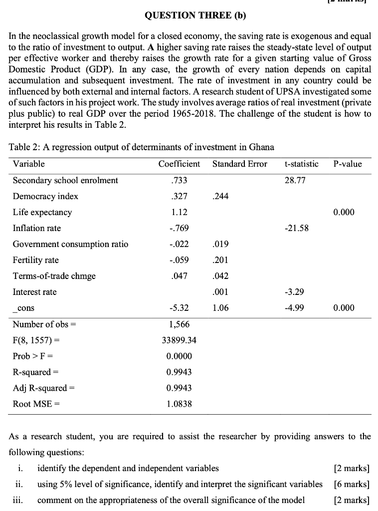 QUESTION THREE (b) In the neoclassical growth