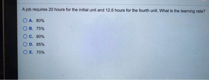 A job requires 20 hours for the initial unit and