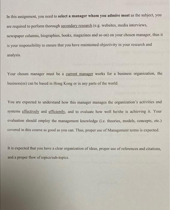 In this assignment, you need to select a manager