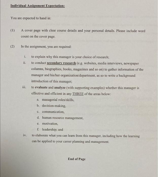 In this assignment, you need to select a manager