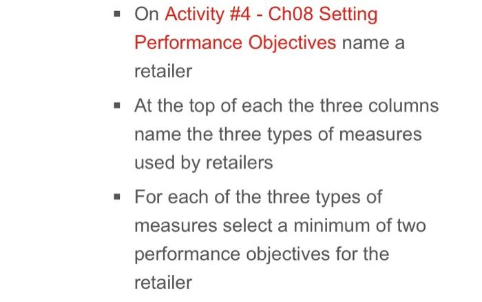 On Activity #4 - Ch08 Setting Performance
