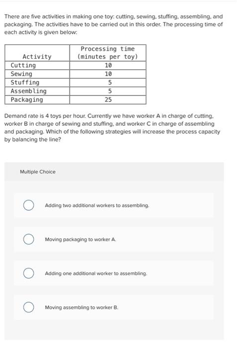 There are five activities in making one toy