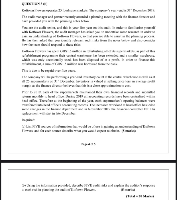 Please help me QUESTION 3 (11) Koftown Flowers