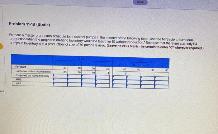 Saved Problem 11-19 (Static) Prepare a master