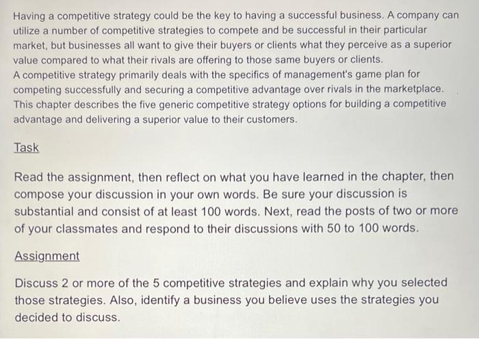 Having a competitive strategy could be the key to