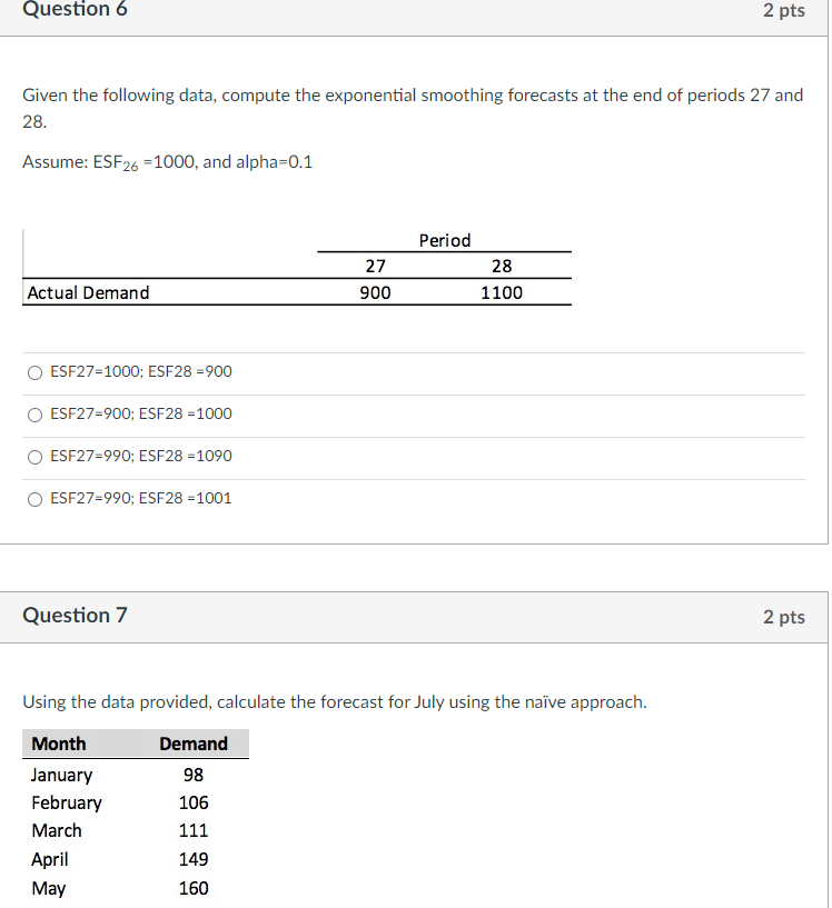 Given the following data, compute the exponential