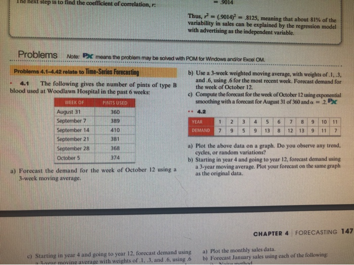 pis u lind the coellicient of correlation, r: