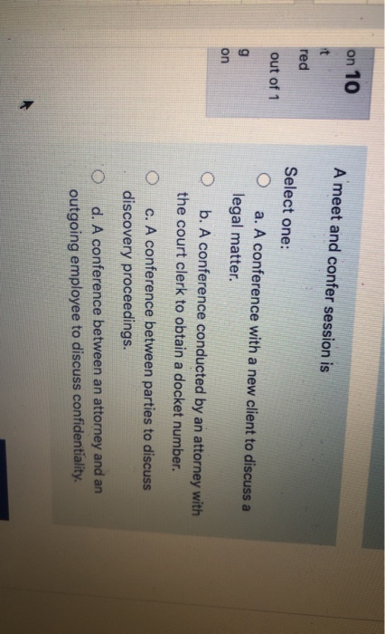 on 10 A meet and confer session is t red out of 1