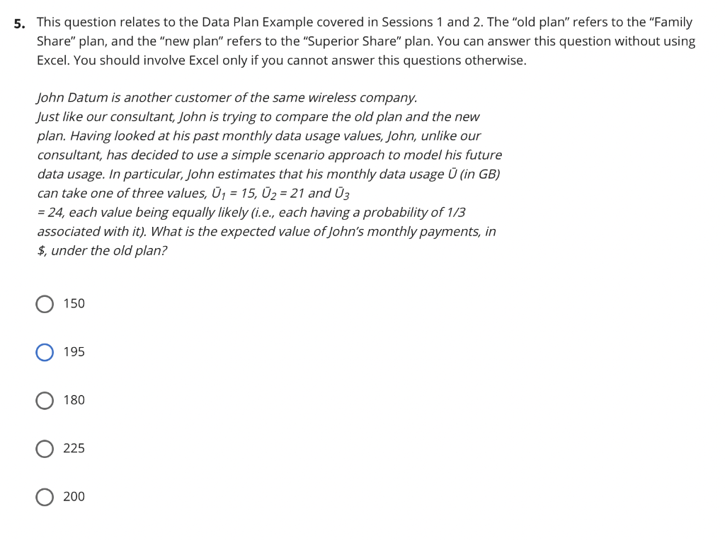 5. This question relates to the Data Plan Example