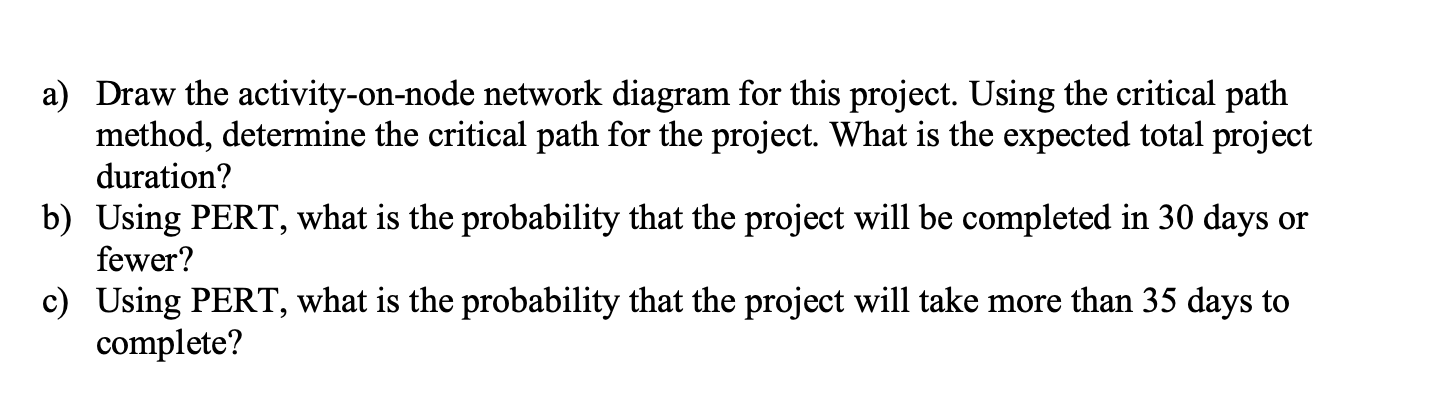 a)Draw the activity-on-node network diagramfor