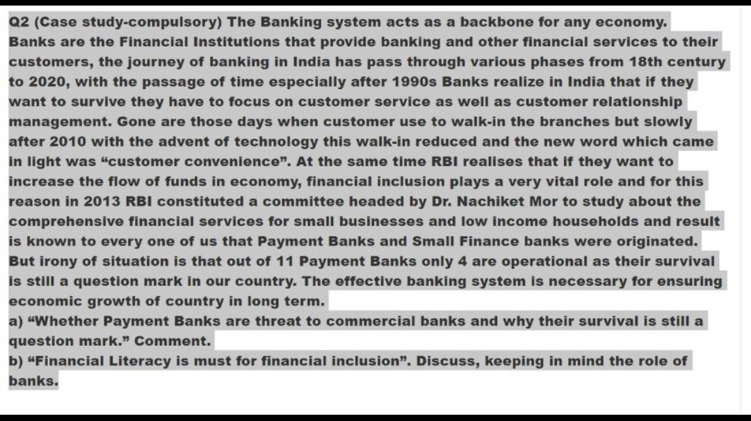 Asap Q2 (Case study-compulsory) The Banking