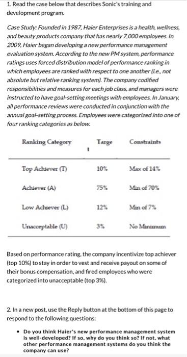 1. Read the case below that describes Sonic's