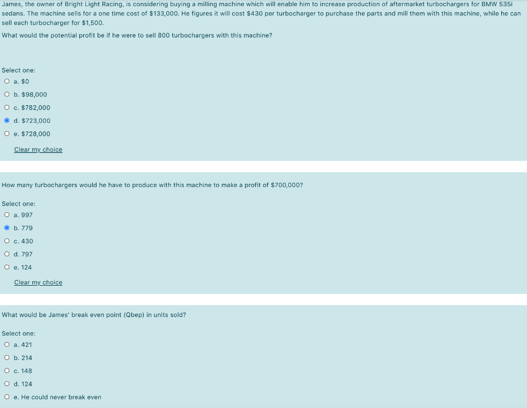 What would be James' break even point (Qbep) in