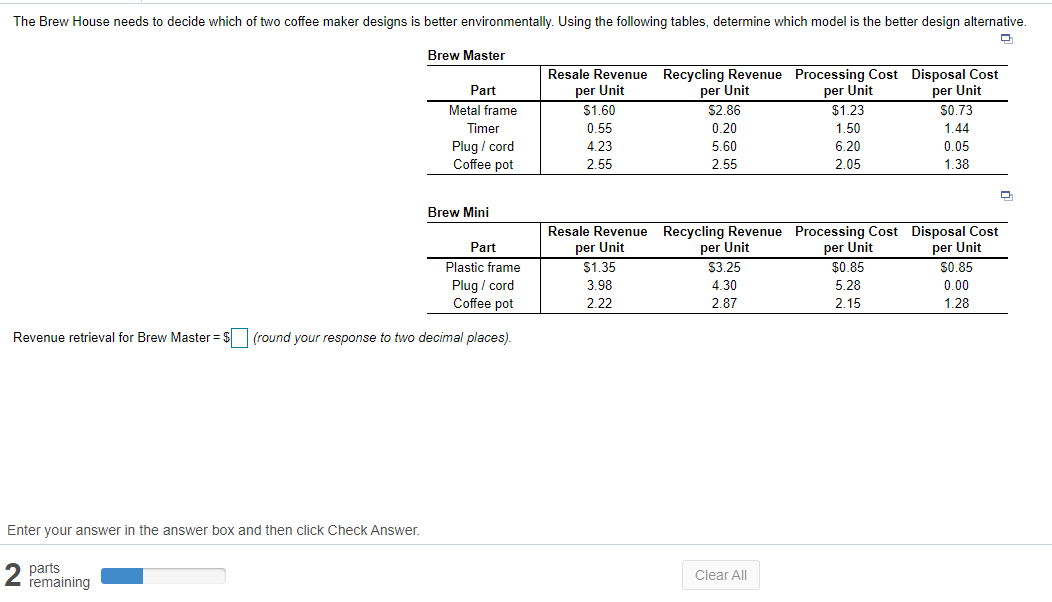 The Brew House needs to decide which of two