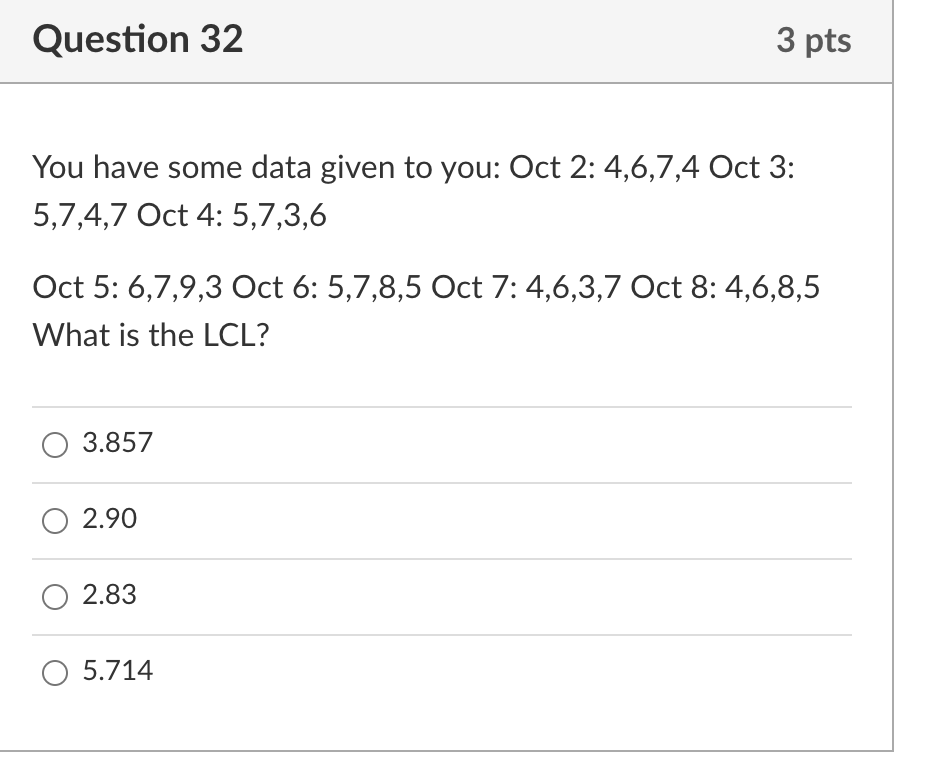 Question 32 3 pts You have some data given to