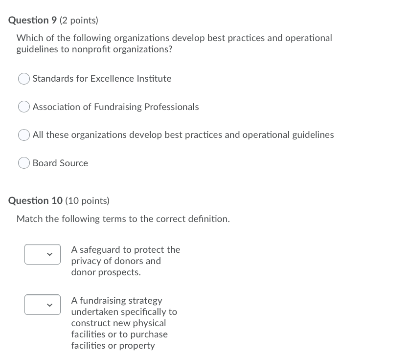 Question 9 (2 points) Which of the following
