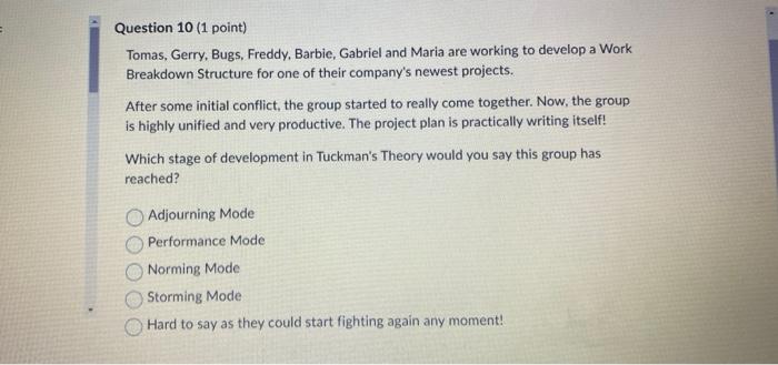 Tomas, Gerry, Bugs, Freddy, Barbie, Gabriel and