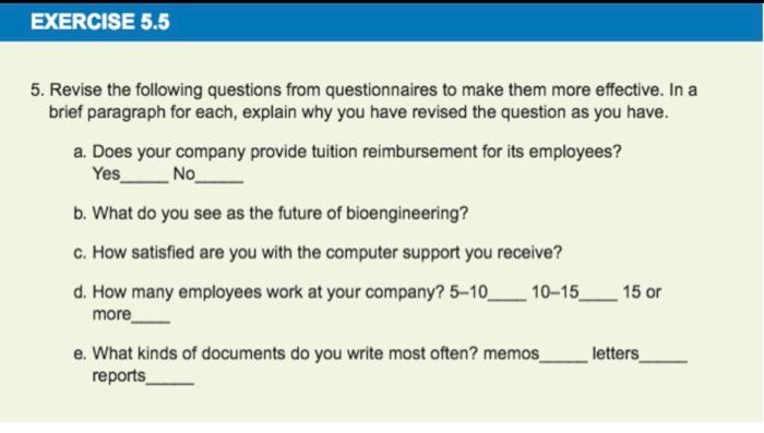Revise the following questions from