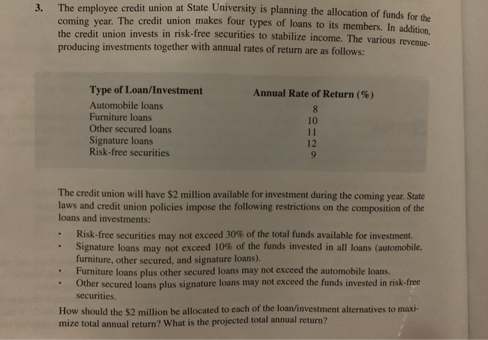 Do formulation 3. The employee credit union at