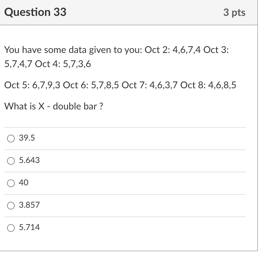 Question 33 3 pts You have some data given to