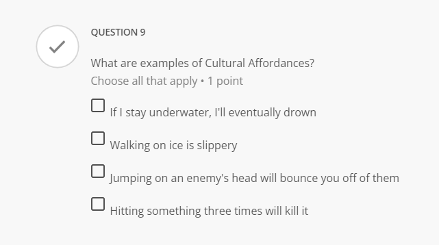 QUESTION 9 What are examples of Cultural